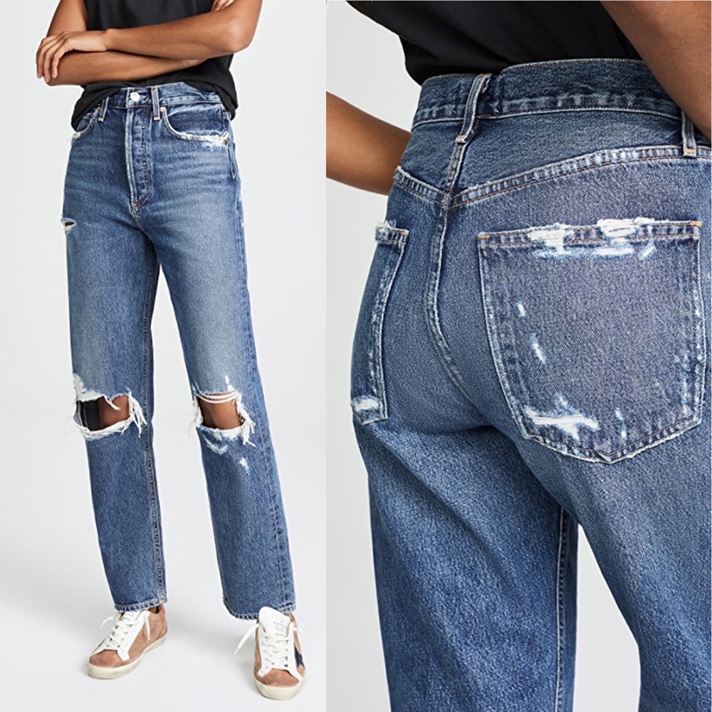 Agolde High Rise Loose Fit Jeans Distressed Denim in Psyce Size 26 - Picture 2 of 12